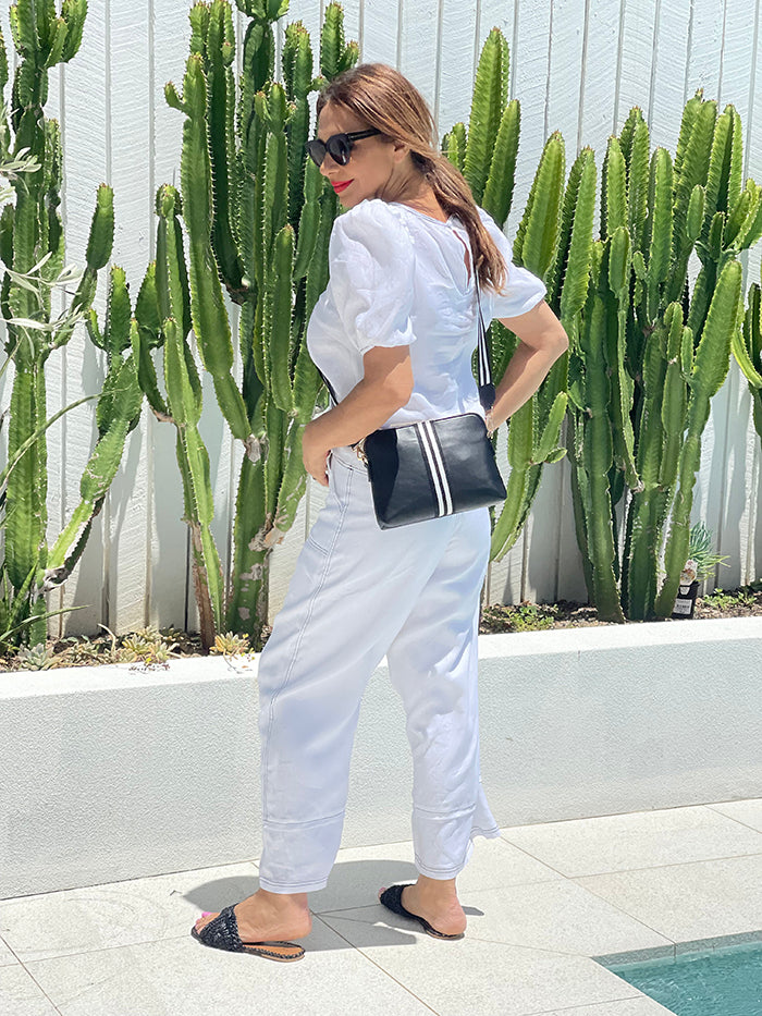Gabriella Stitch Detail Linen Pant - White