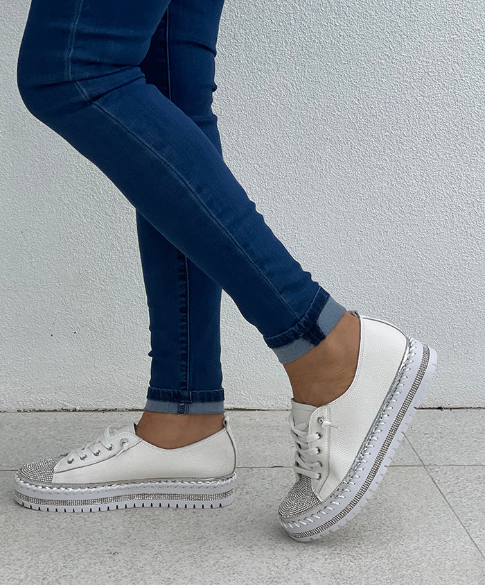 White Diamante Sneakers