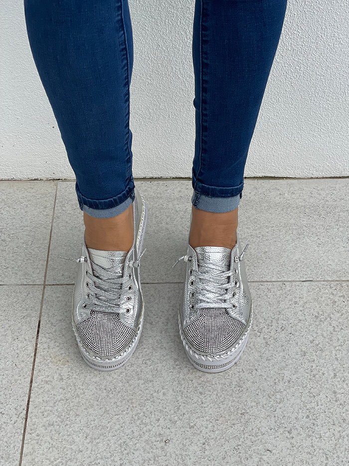 Silver Diamante Sneakers
