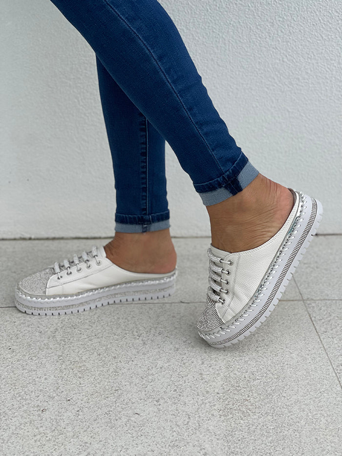 White Diamante Slide Sneakers