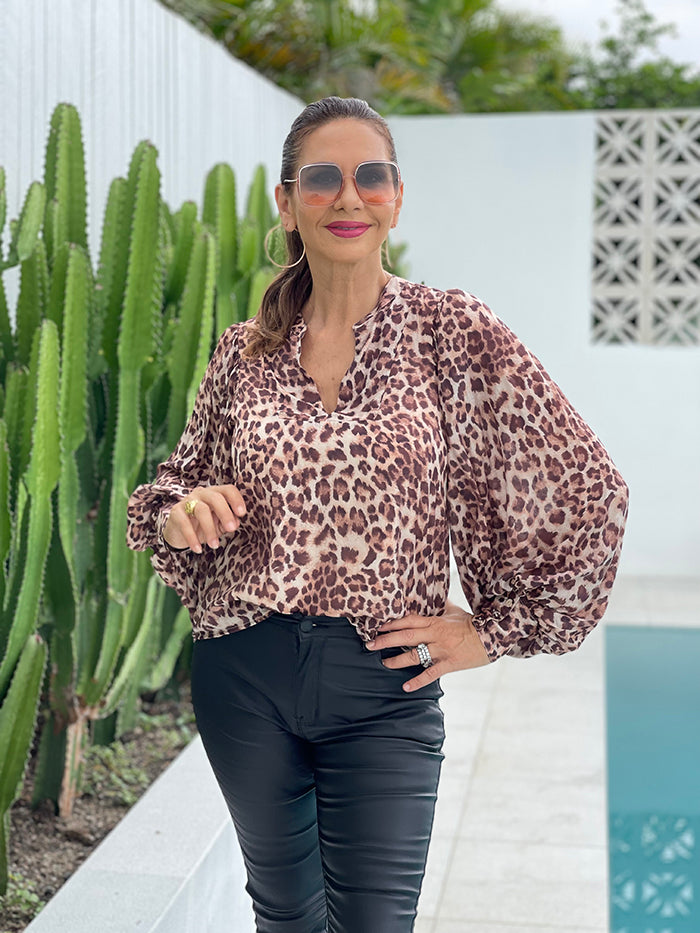Miranda Puff Sleeve Top - Leopard