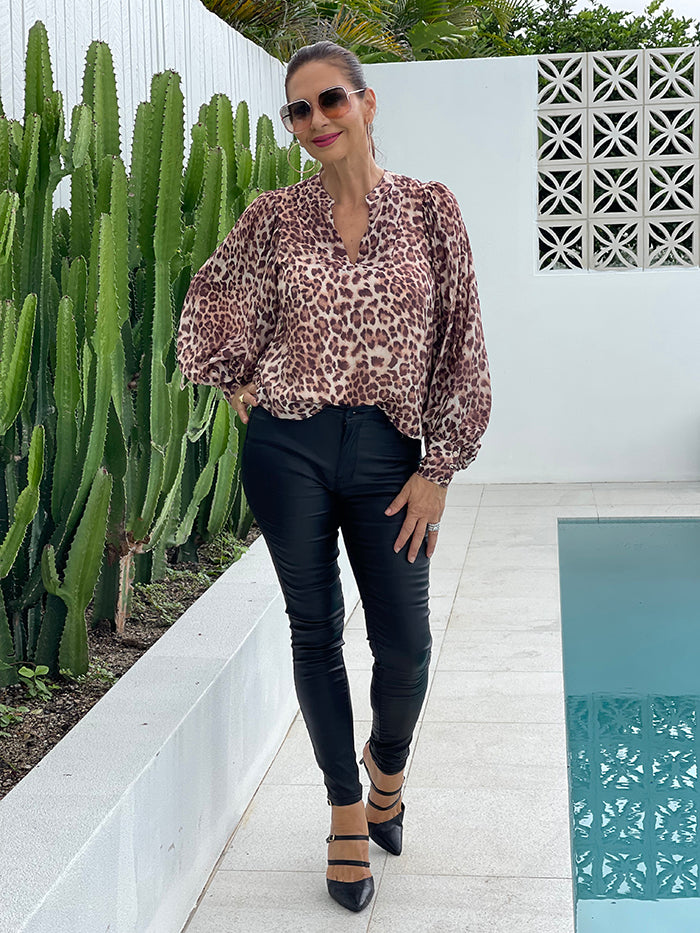 Miranda Puff Sleeve Top - Leopard