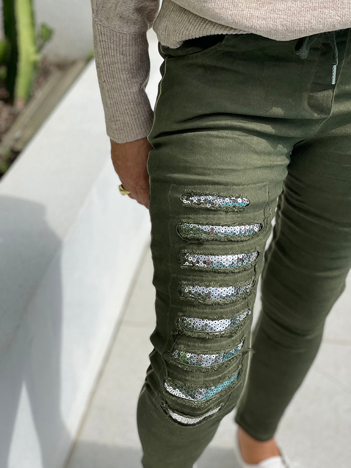 Khaki Sequin Joggers