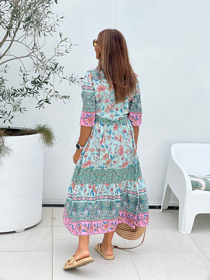 Zelih Boho Midi Dress - Green Zelih Boho Midi Dress - Green