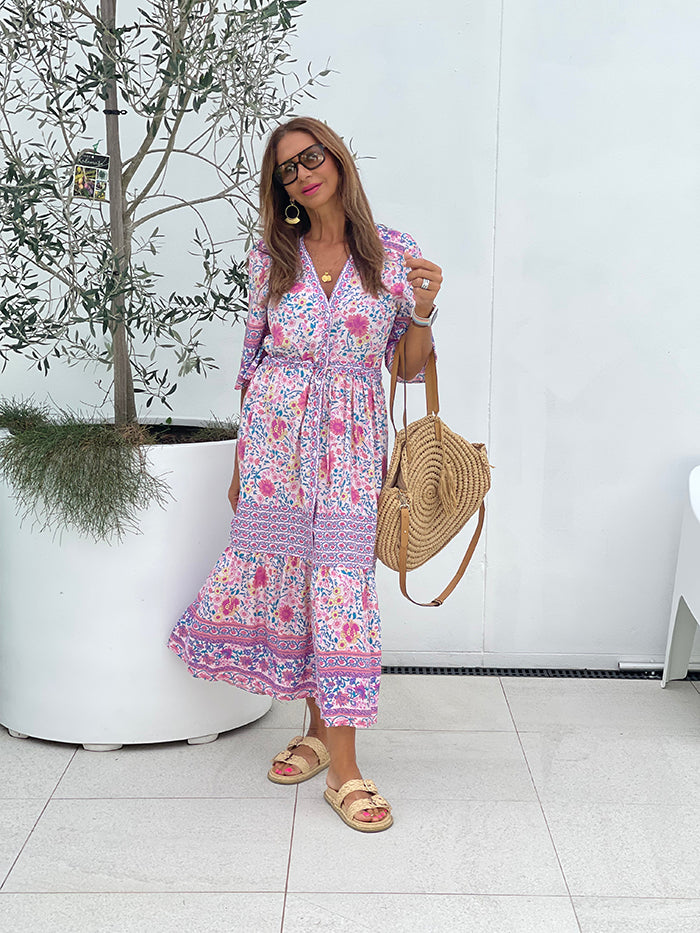 Zelih Boho Midi Dress - Pink