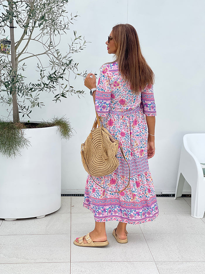 Zelih Boho Midi Dress - Pink