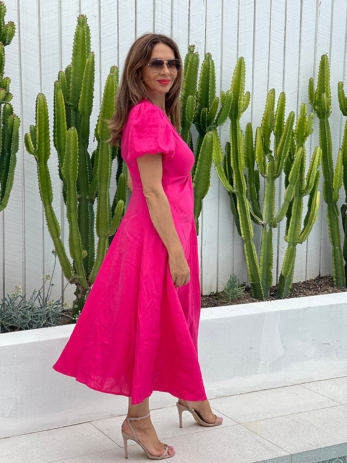 Pink linen maxi dress Clearance