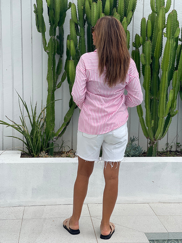 Pink and White Stripe Button Shirt