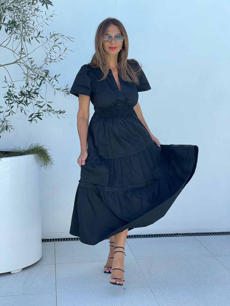 Eliana Poplin Maxi Dress - Black
