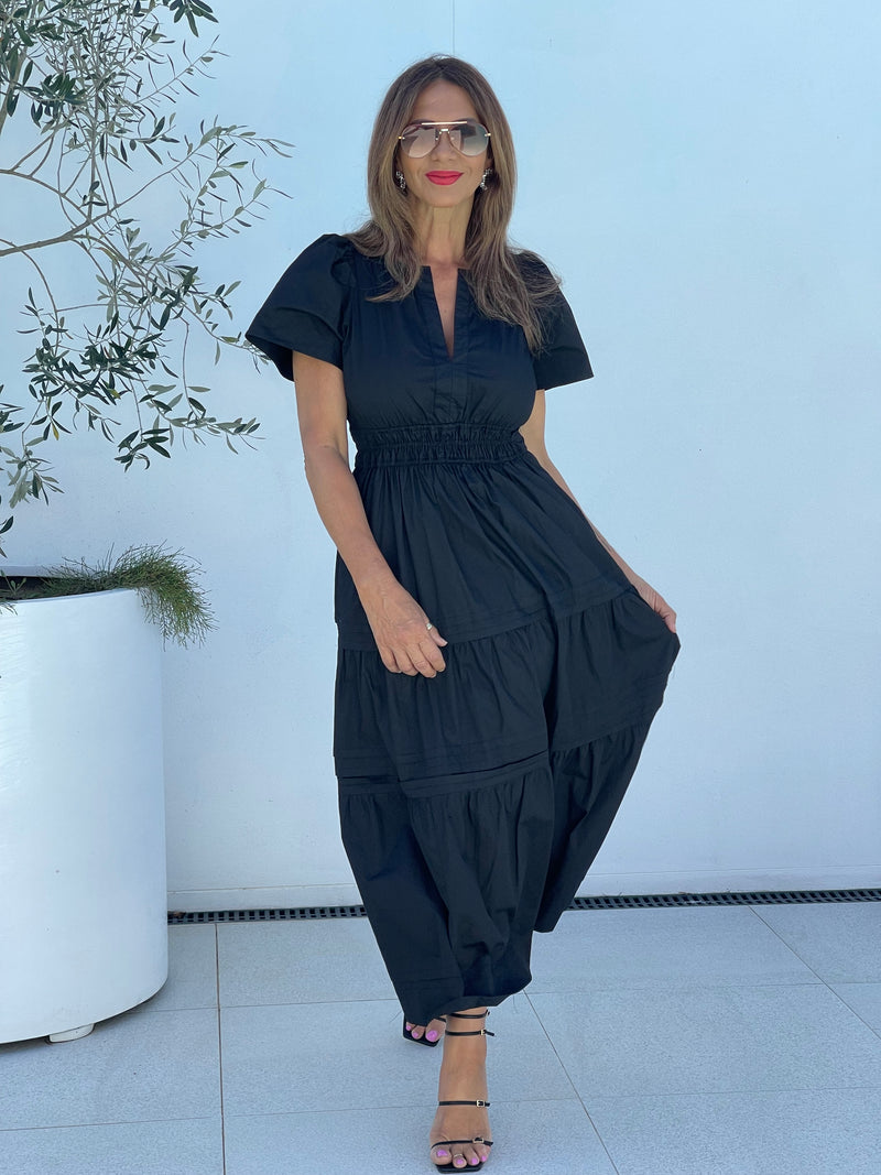 Eliana Poplin Maxi Dress - Black