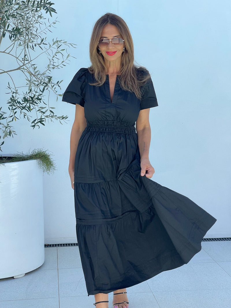 Eliana Poplin Maxi Dress - Black
