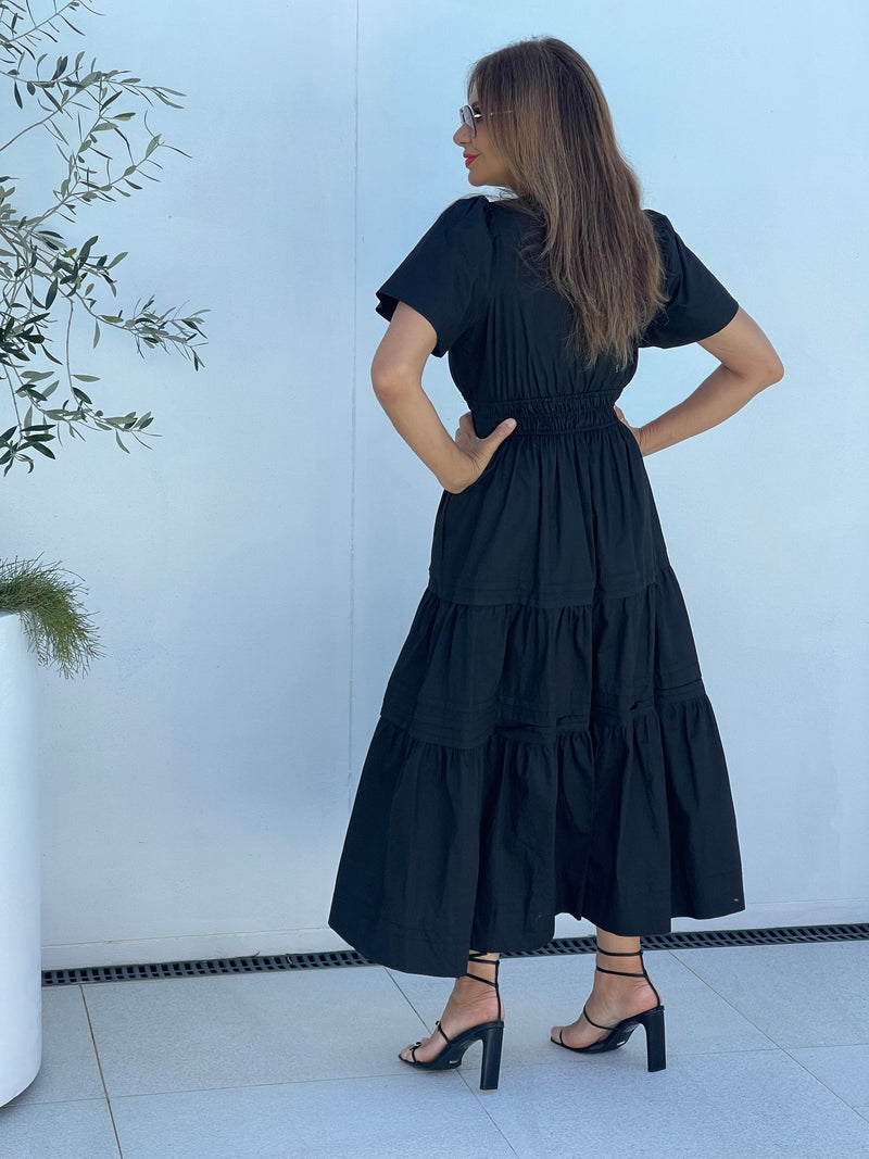 Eliana Poplin Maxi Dress - Black