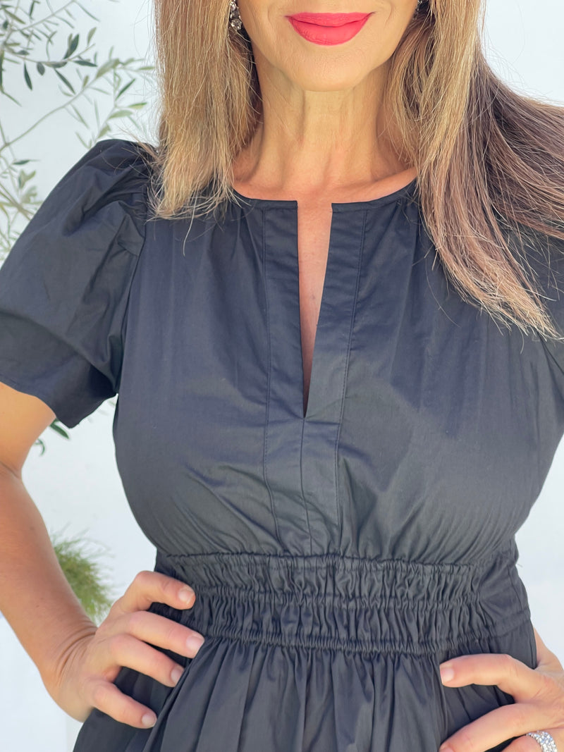 Eliana Poplin Maxi Dress - Black