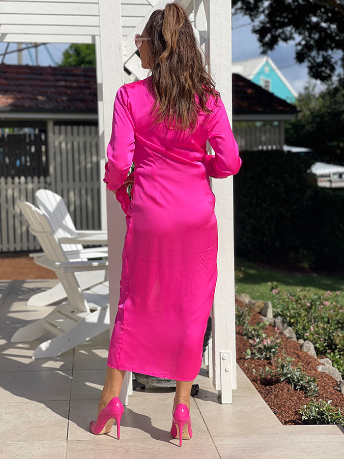 Skylar Shirt Dress - Fuchsia