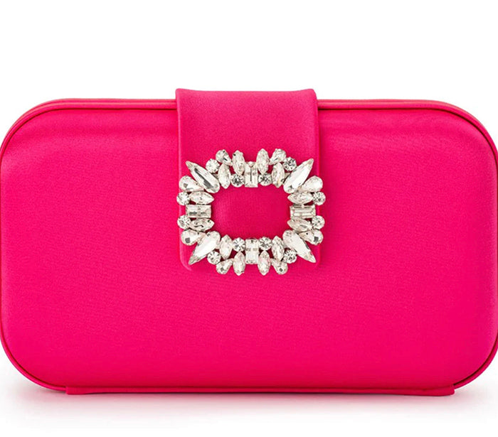 Emmy Crystal Trim Clutch - Fuchsia