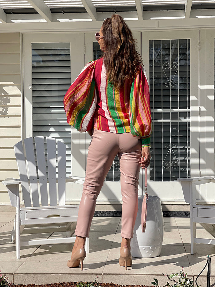 Talia Vegan Leather Capri Pants - Blush