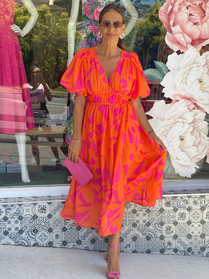 Jalih Maxi Dress - Hot Pink and Orange