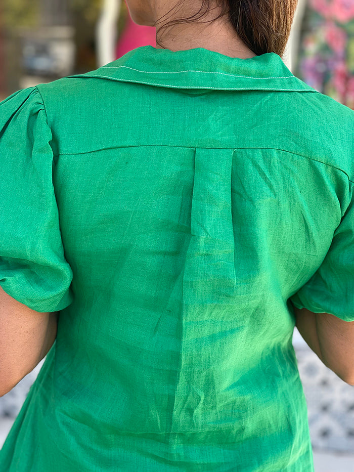 Laria Linen Dress - Emerald