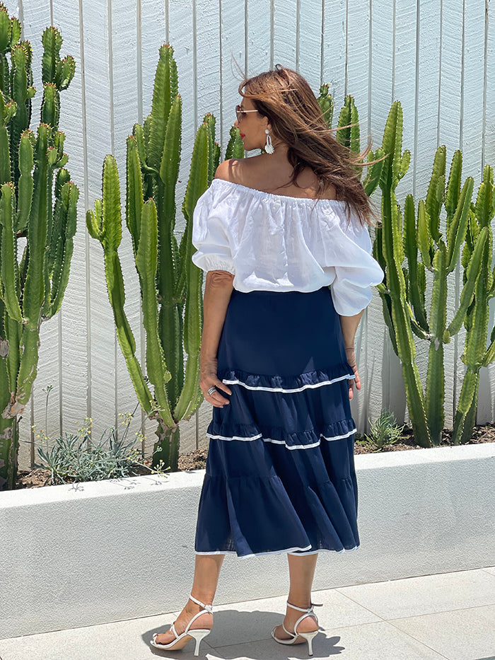 Navy Tiered Ruffle Skirt