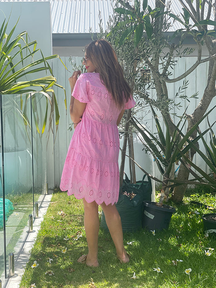 Sweet Pea Dress - Pink Broderie Anglaise