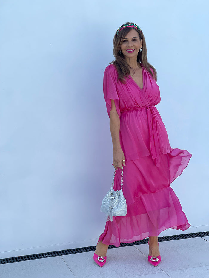Carii Silk Dress - Hot Pink