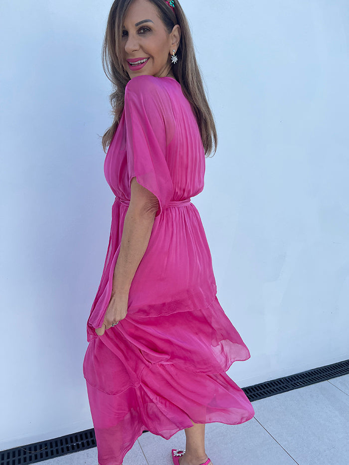 Carii Silk Dress - Hot Pink