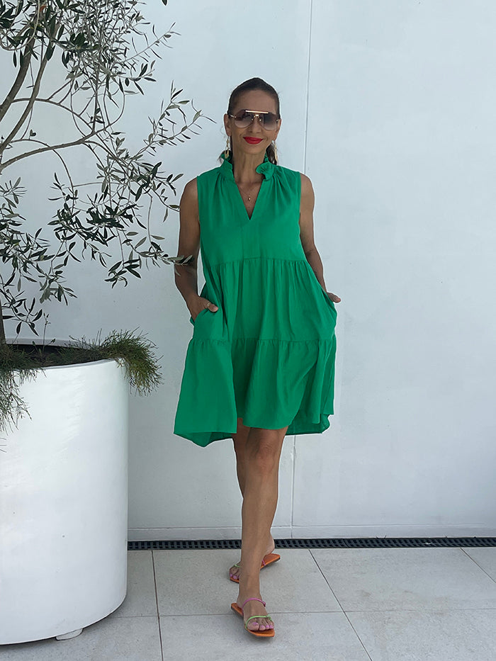 Libby Midi Tiered Relaxed Linen Dress - Green