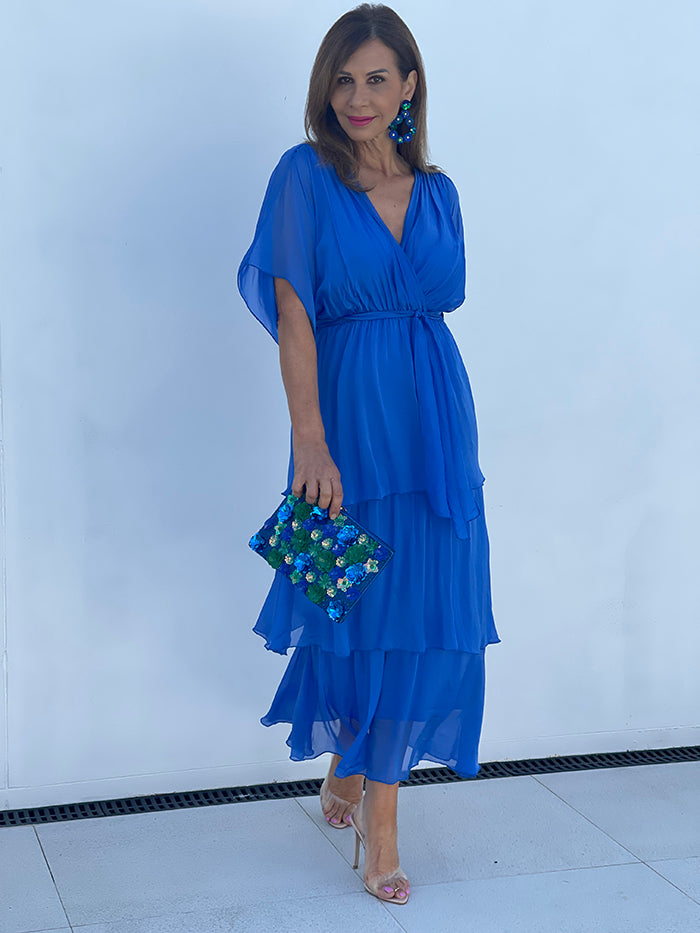 cerulean blue dress Carii Silk feature_Cap Straps Contrast white piping Sheer Lace-Bodice Black Cocktail Size:4 Toddler