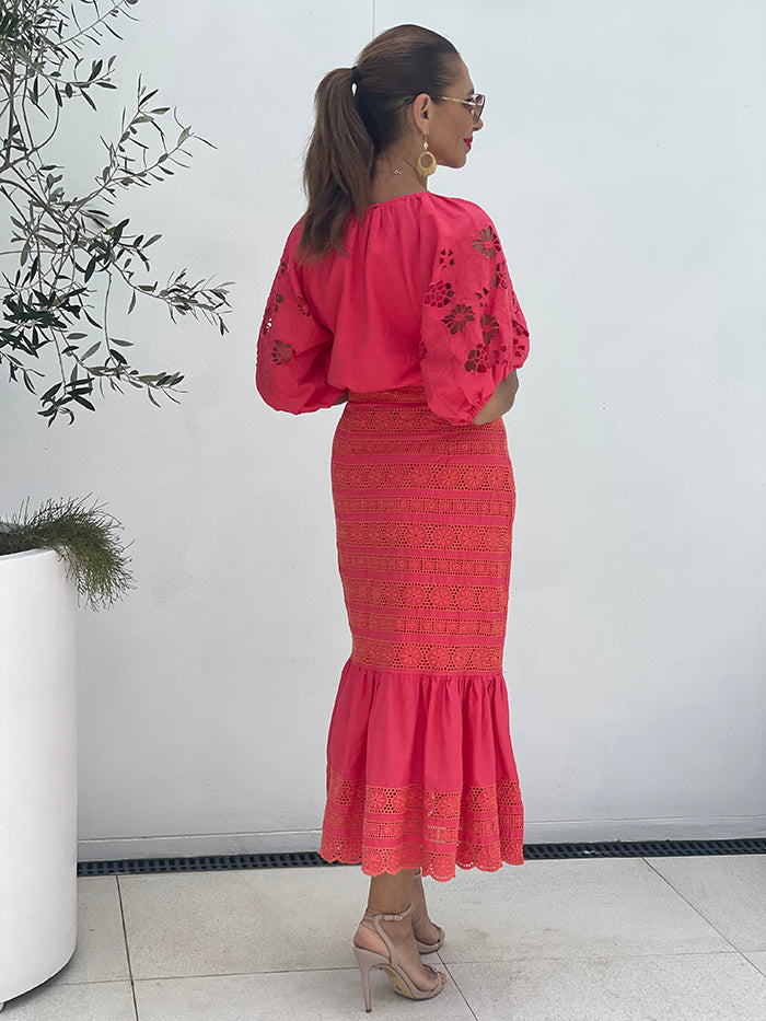 Our Love Embroidered Peplum Skirt - Watermelon