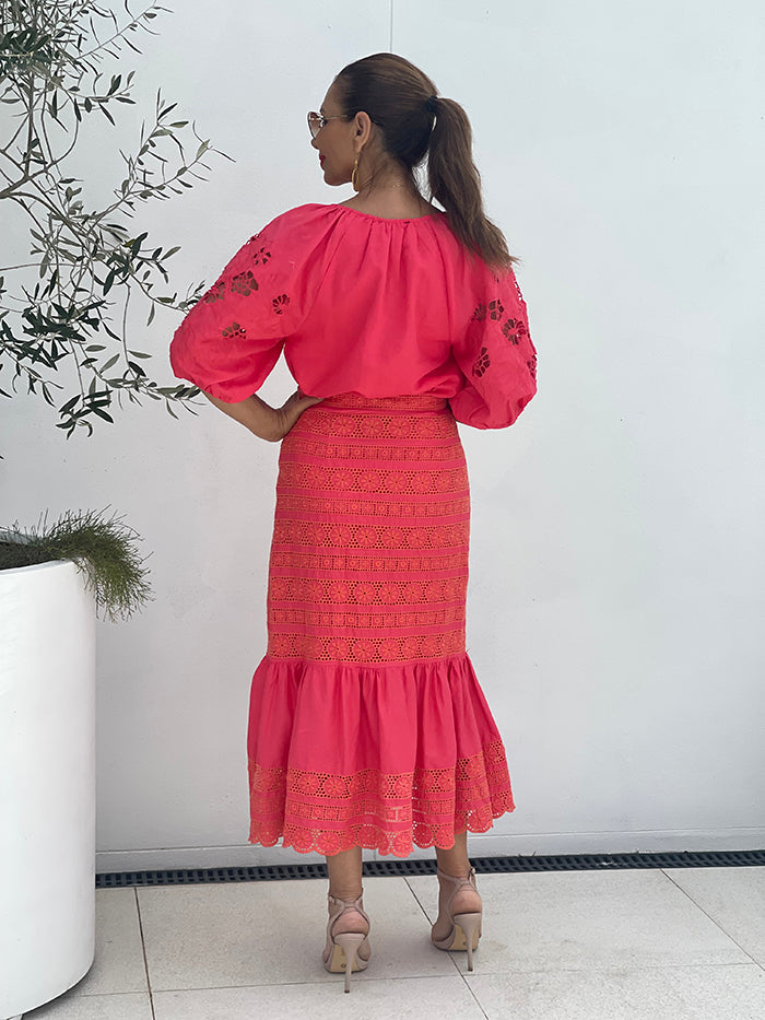 Our Love Embroidered Peplum Skirt - Watermelon