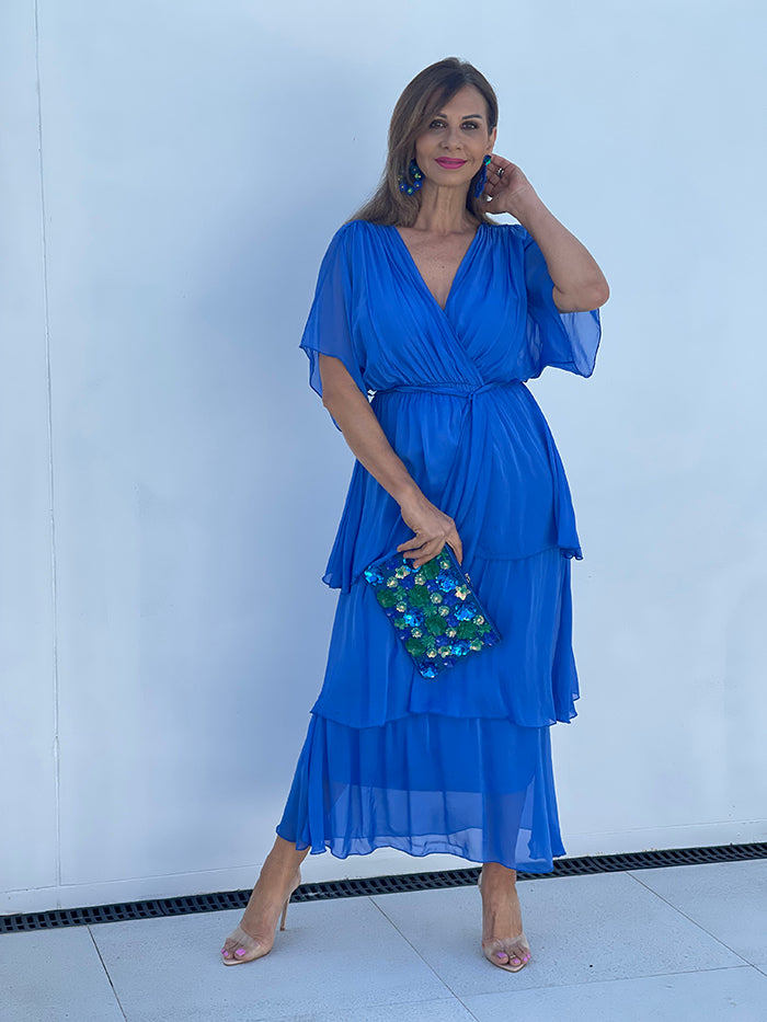 Carii Silk Dress - Cerulean Blue