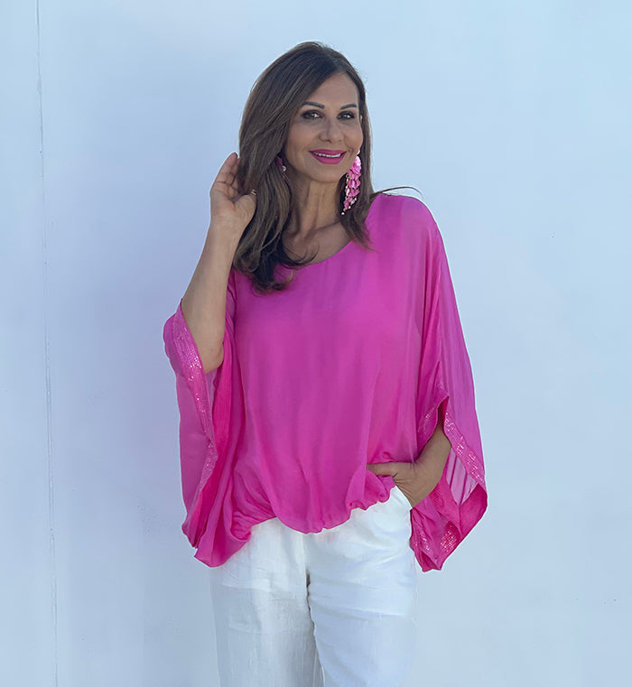 Hot Pink Silk Blouse