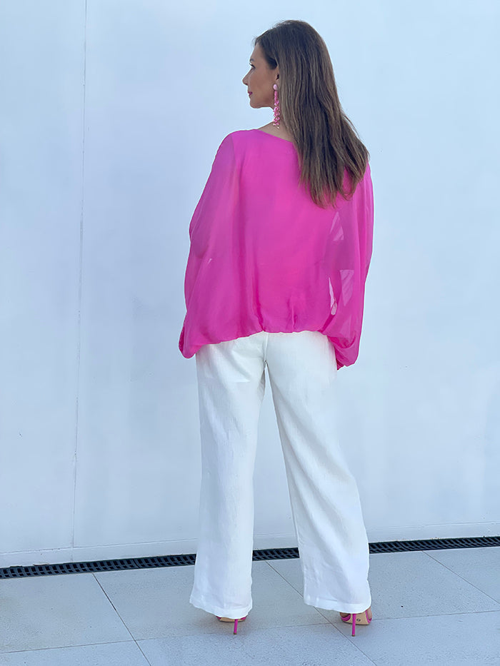 Hot Pink Silk Blouse