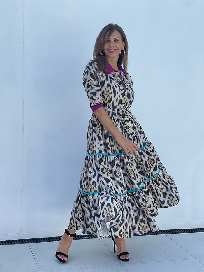 Neutral Leopard Tiered Dress