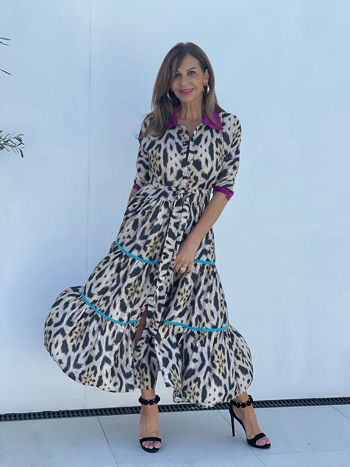 Neutral Leopard Tiered Dress