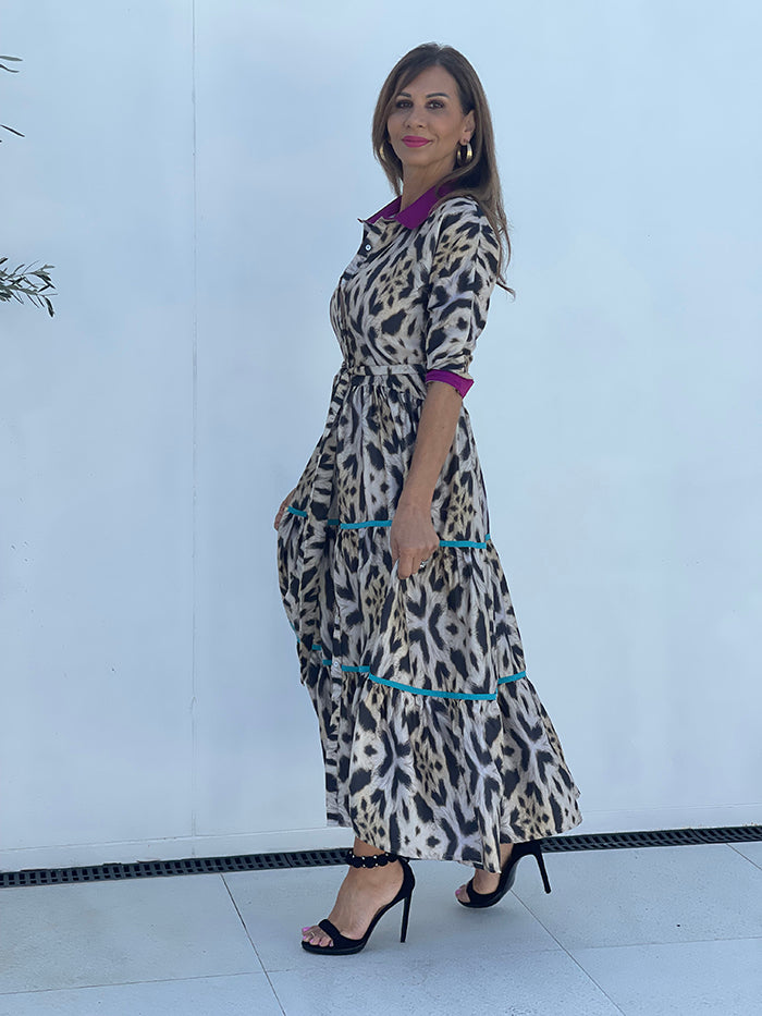 Neutral Leopard Tiered Dress