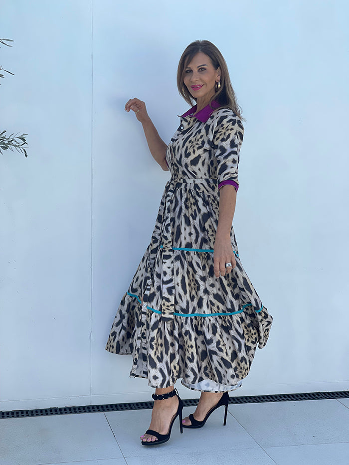 Neutral Leopard Tiered Dress