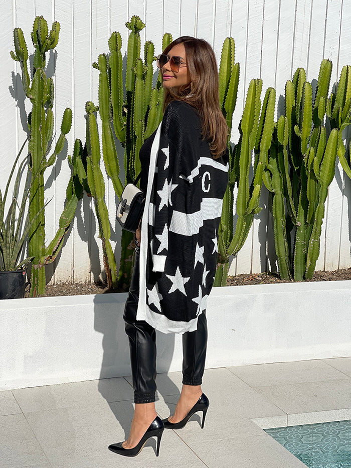 Stars Knit Cardi - Black and White