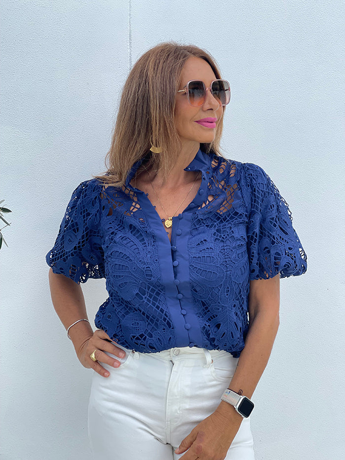 Cardi Lace Blouse - Navy