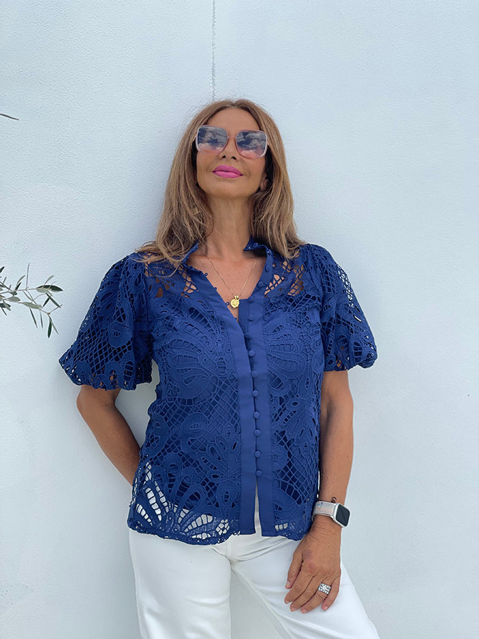 Cardi Lace Blouse - Navy