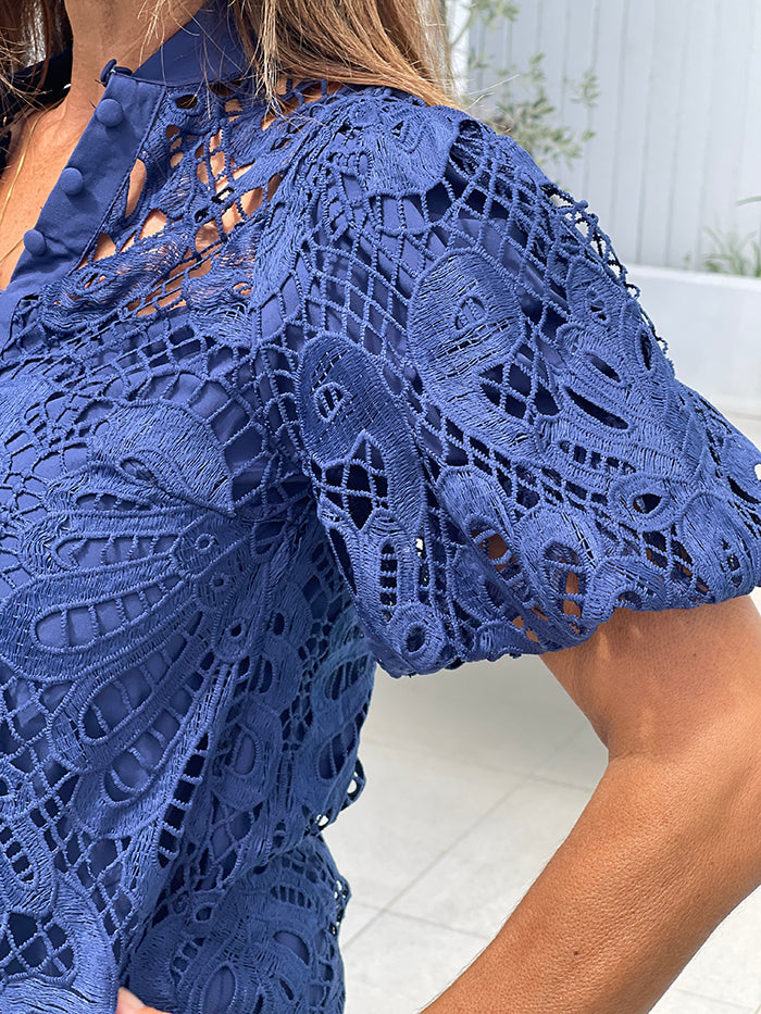 Cardi Lace Blouse - Navy