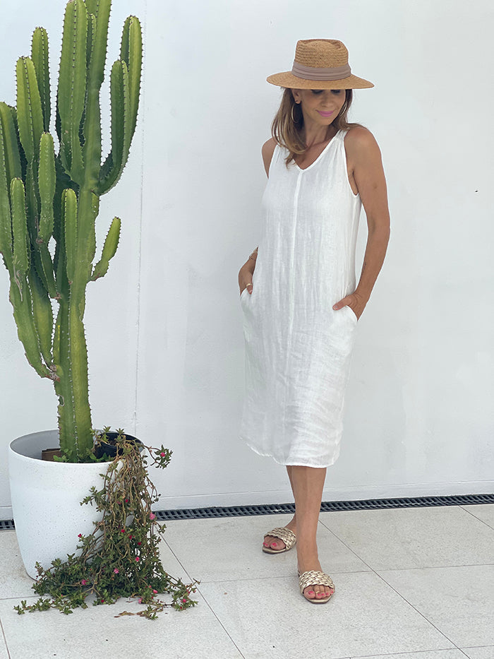 Aria Linen Dress - White