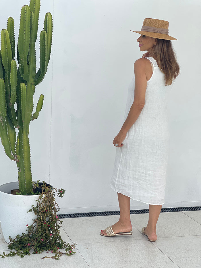 Aria Linen Dress - White