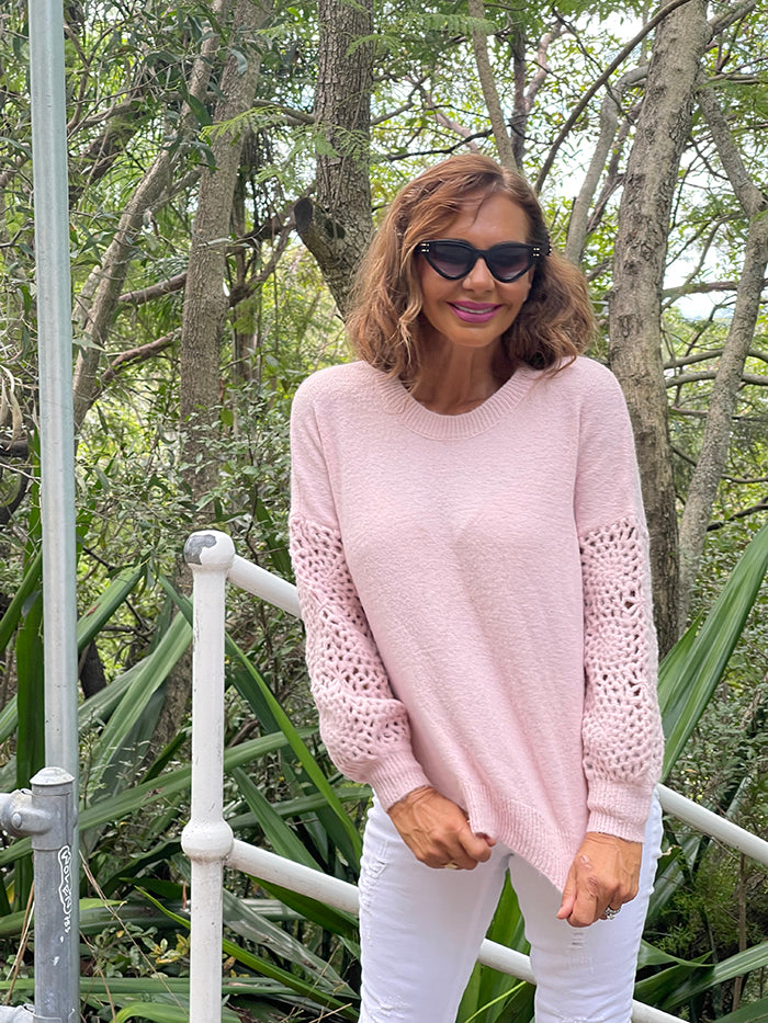 Crochet Sleeve Knit - Blush