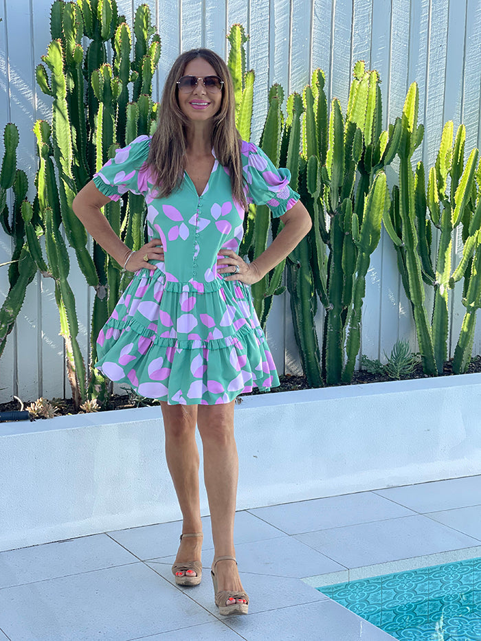 Amora Swing Dress - Green and Pink
