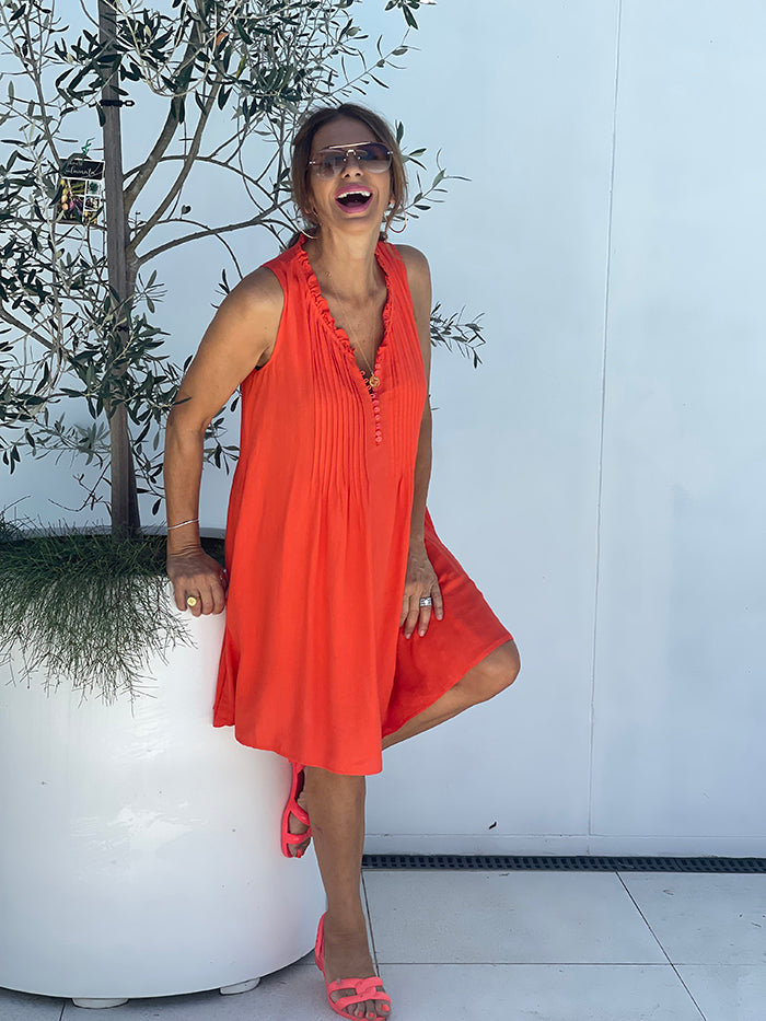 Front Pleat Dress - Orange