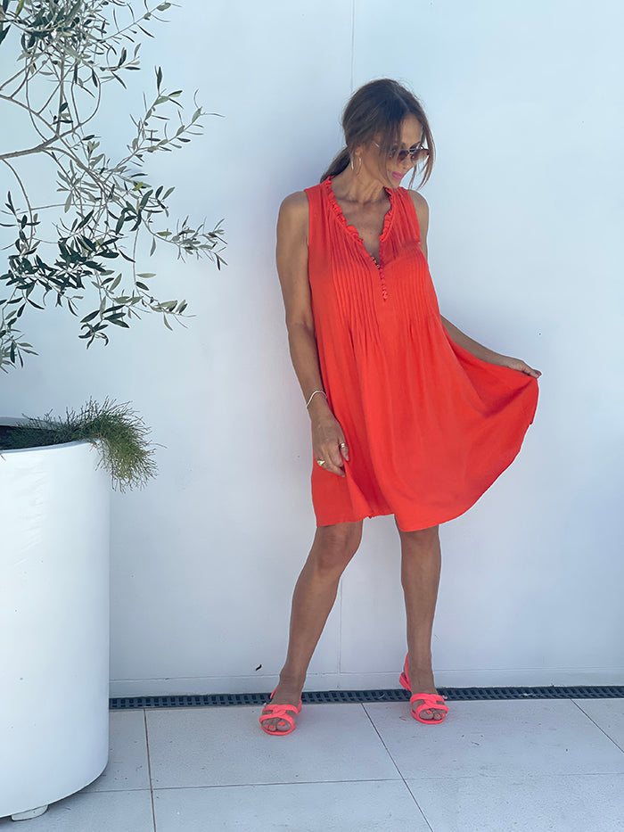 Front Pleat Dress - Orange