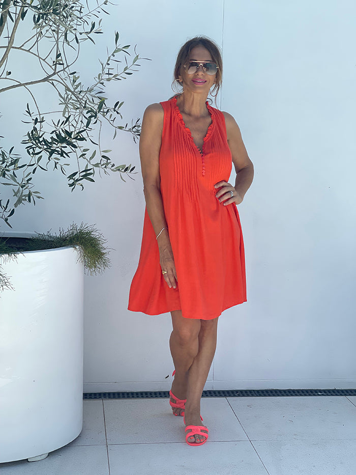 Front Pleat Dress - Orange