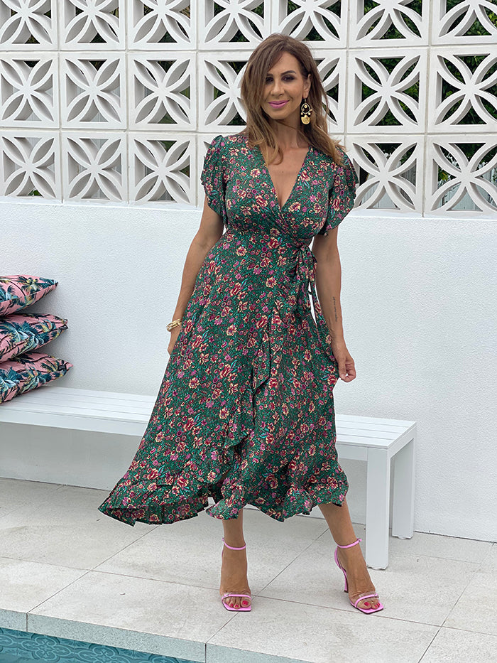 Jiah Wrap Dress - Green Floral