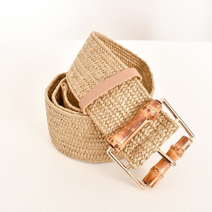 Bamboo buckle stretch belt - natu